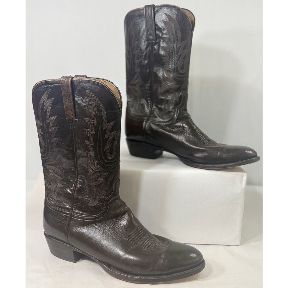 VTG Justin JHC Cowboy Boots Mens 10D Brown Leather USA Western Riding Classic